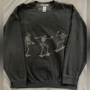 Urban Outfitters X Project Social T Charcoal Grey Skateboard Skeletons Crewneck